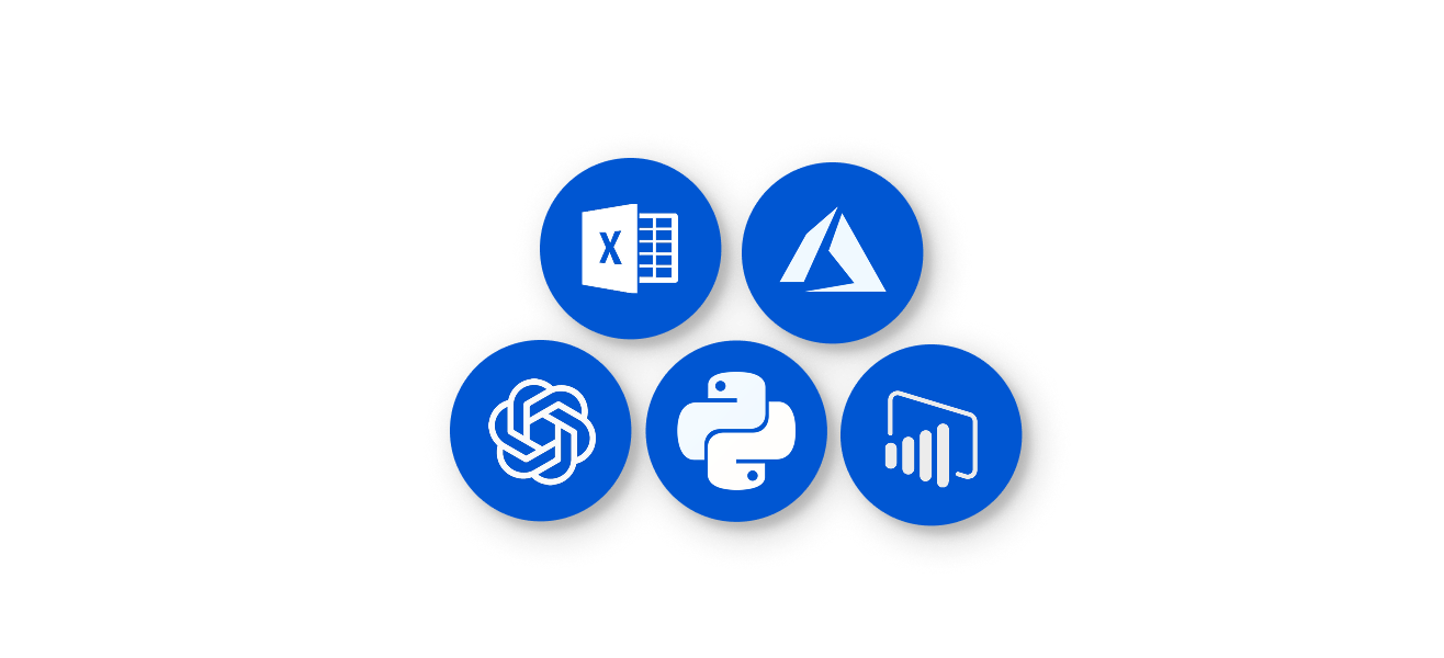 Excel, Azure, ChatGPT, Python ve Power BI araçlarını gösteren görsel
